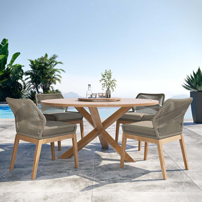 Modway Wellspring 5-Piece Outdoor Patio Teak Wood Dining Set
