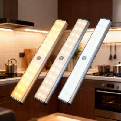 Éclairage sous-armoire de 10 po, éclairage rechargeable sans fil 24 DEL à 3 couleurs pour la cuisine, le placard et les escaliers