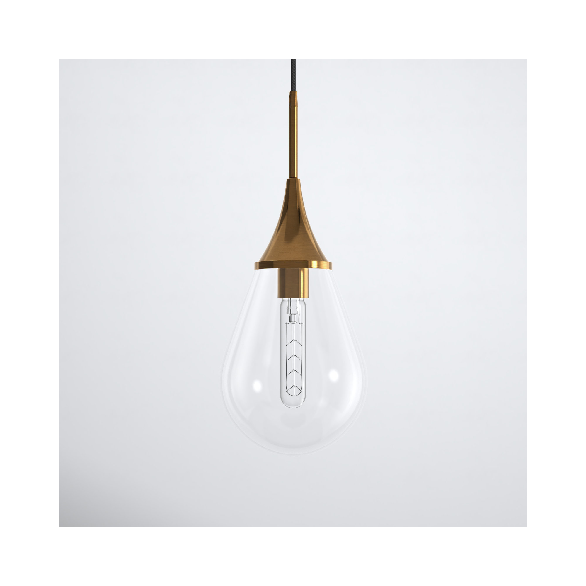 Hoye Single Light Glass Dimmable Pendant, Gold, Clear, 19.12"H x 7.63"W x 7.63"D