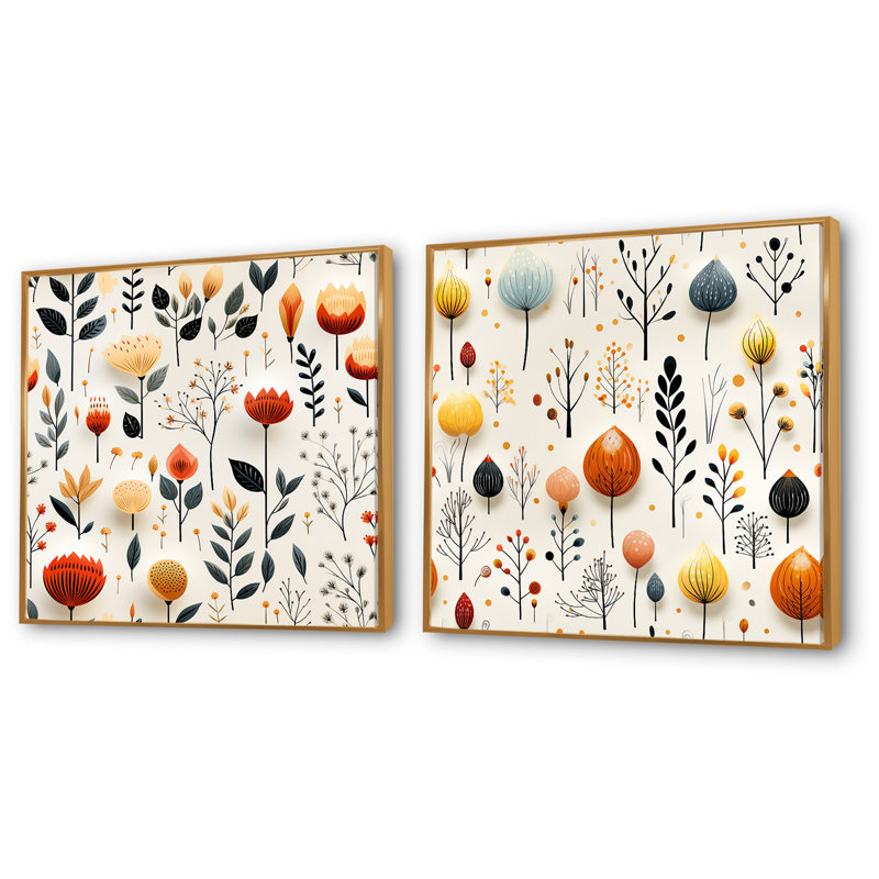 Gattilier - ensemble de 2 reproductions d'art sur toile florales, Encadrement doré, H 36 po x l 73 po x P 1,5 po