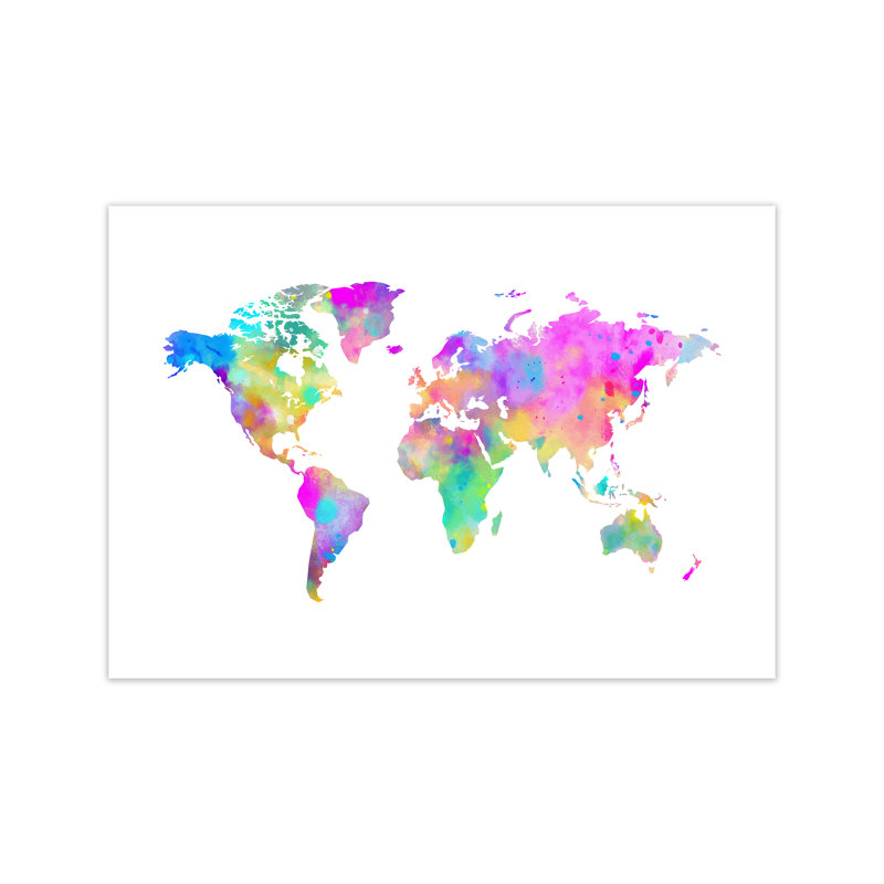 Colourful Watercolour Map - Print, No Framed, 59.4cm H x 42cm W x 4cm D