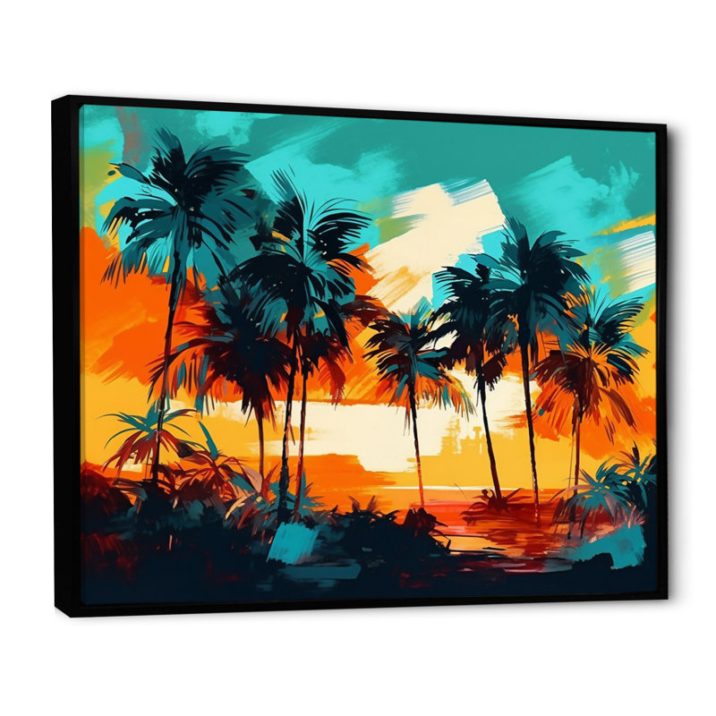 Vibrant Palm Trees IV - impression, H 24 po x l 32 po x P 1 po, Cadre flottant noir