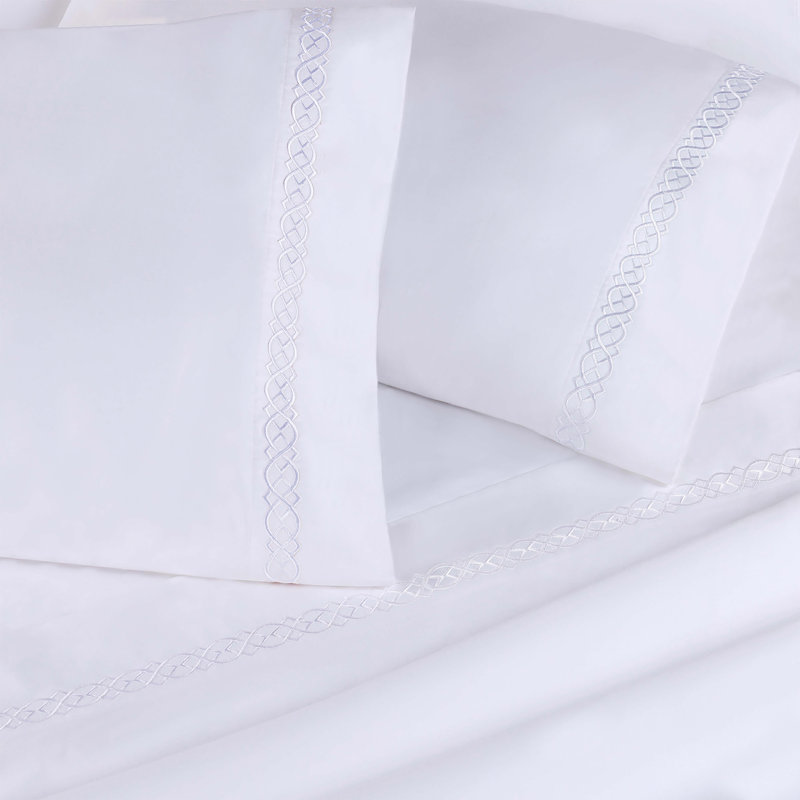 Full White Egyptian Cotton Embroidered Deep Pocket Sheet Set