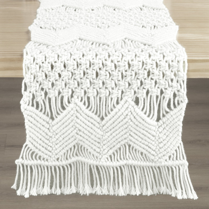  BOHO MACRAME HANDCRAFTED INDOOR/OUTDOOR WASHABLE WATER REPELLENT-TR-NEUTRAL-SINGLE-13X72, White