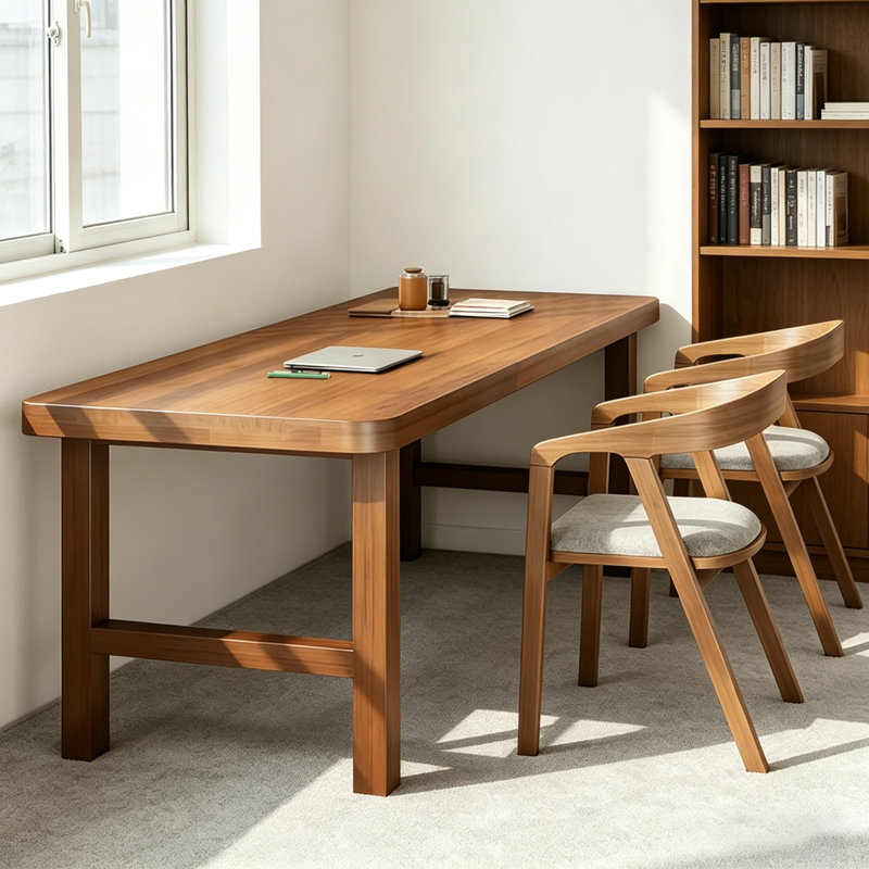 Simple And Versatile Solid Wood Brown Pine Desk, 29.5" H x 78.7" W x 27.56" D