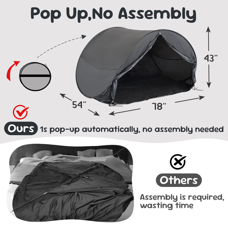 Bed Tent Canopy - Pop Up Privacy Sleeping Tent for Indoor Use, 80% Light Reduction & Breathable Design, Portable Frame with Shade Cloth Windows