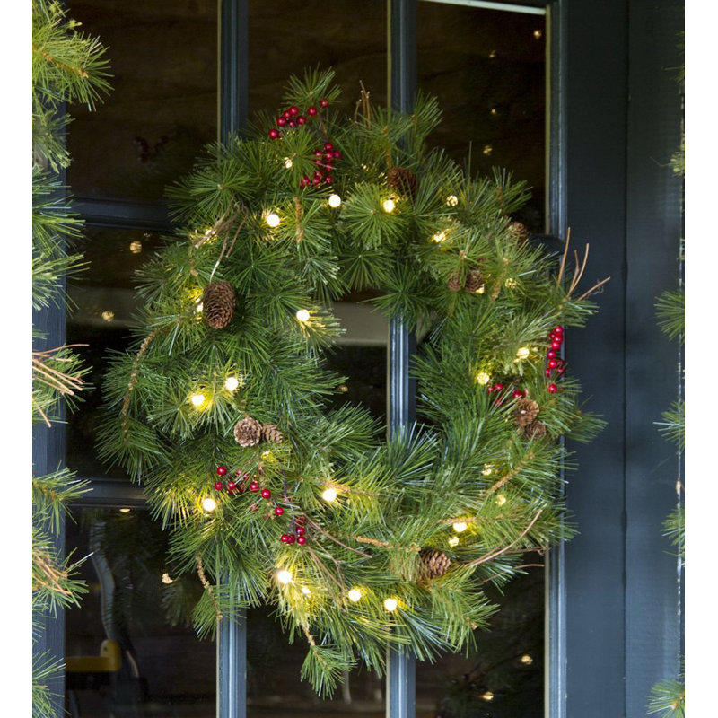 Faux Lighted Pine Wreath, 24"