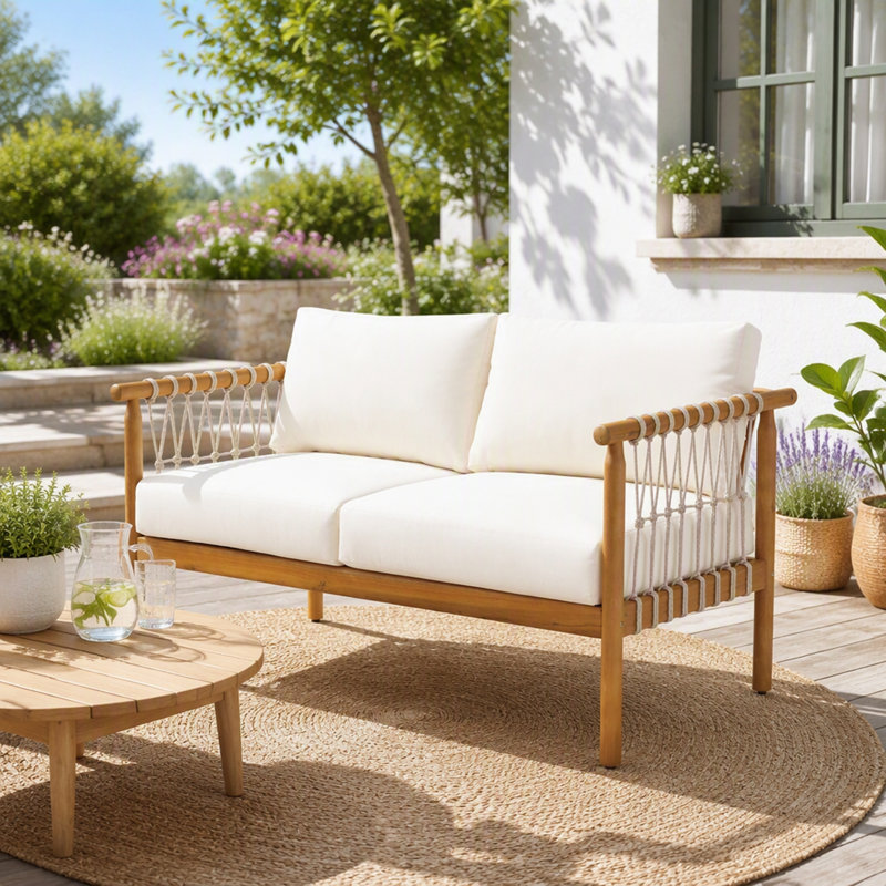 Outdoor Lounge Chair with Cushions, Cream,Teak