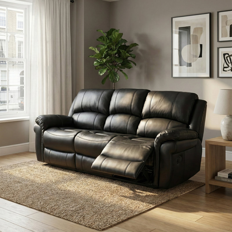 Arles 3 Seater Reclining Sofa, Black, Manual