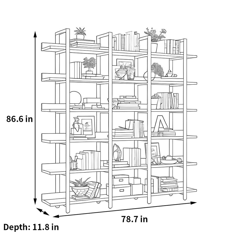 A versatile and fashionable bookcase, (6 Shelves) 86.6"H x 78.7"W x 11.8"D