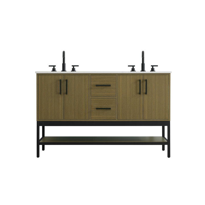 54 inch Double Bathroom Vanity, Chestnut Brown