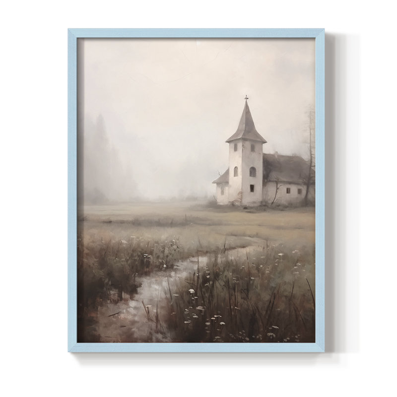 «Vintage Landscape IV», reproduction encadrée - bois massif, Bleu, H 15 po x l 12 po