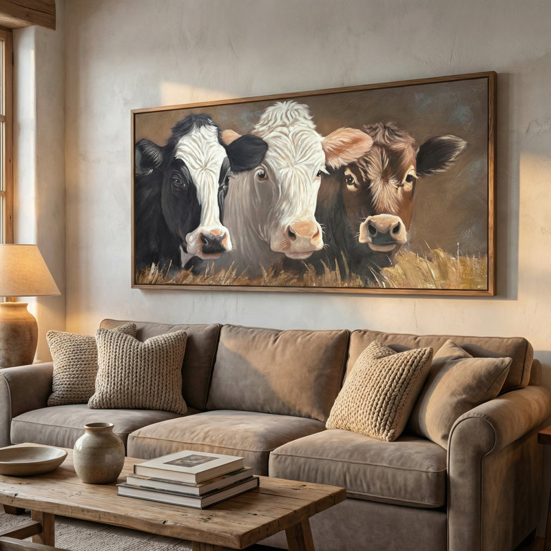 «The Cow Crew», impression sur toile encadrée rustique