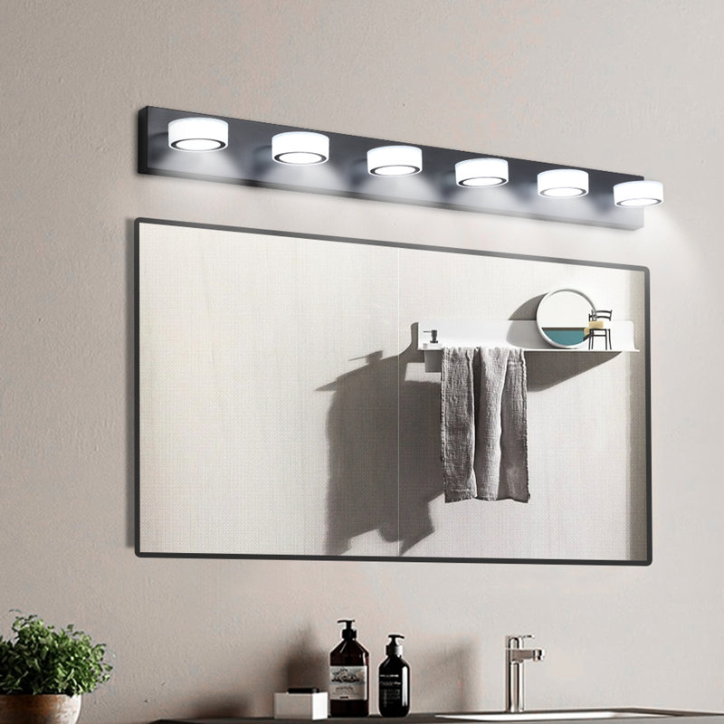 Luminaires de salle de bain à DEL avec miroir - noir 6, à intensité variable, rotatif, économie d'énergie, facile à assembler à 6 lumières murales de salle de bain à intensité variable, DEL, conception rotative, économie d'énergie, installation et montage simples