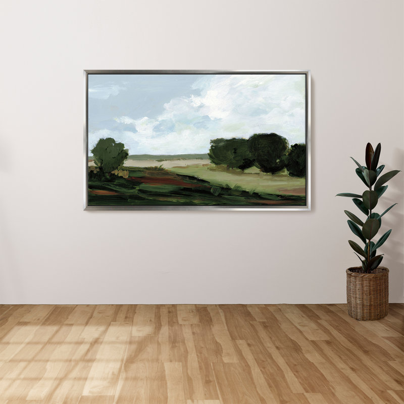 "Green Grove" par Pamela Munger, reproduction sur toile dans un cadre flottant argenté, H 39,5 po x l 63,5 po