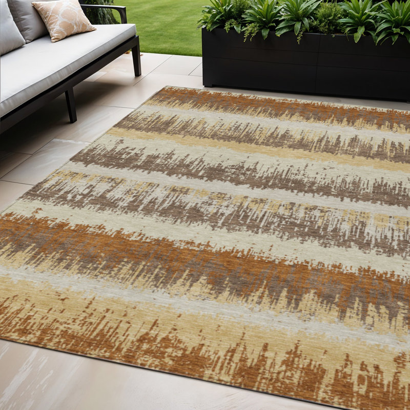 Tapis intérieur lavable rayé beige et ivoire 5 pi x 8 pi