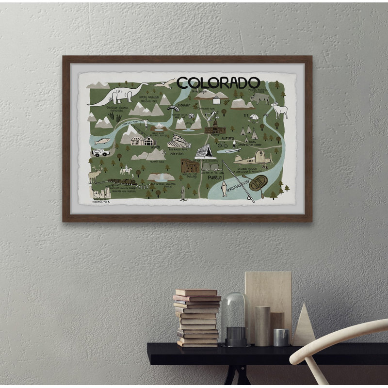 Colorado Map Destination II - Cadre photo, reproduction d'art sur papier, H 16 po x l 24 po x P 1,5 po