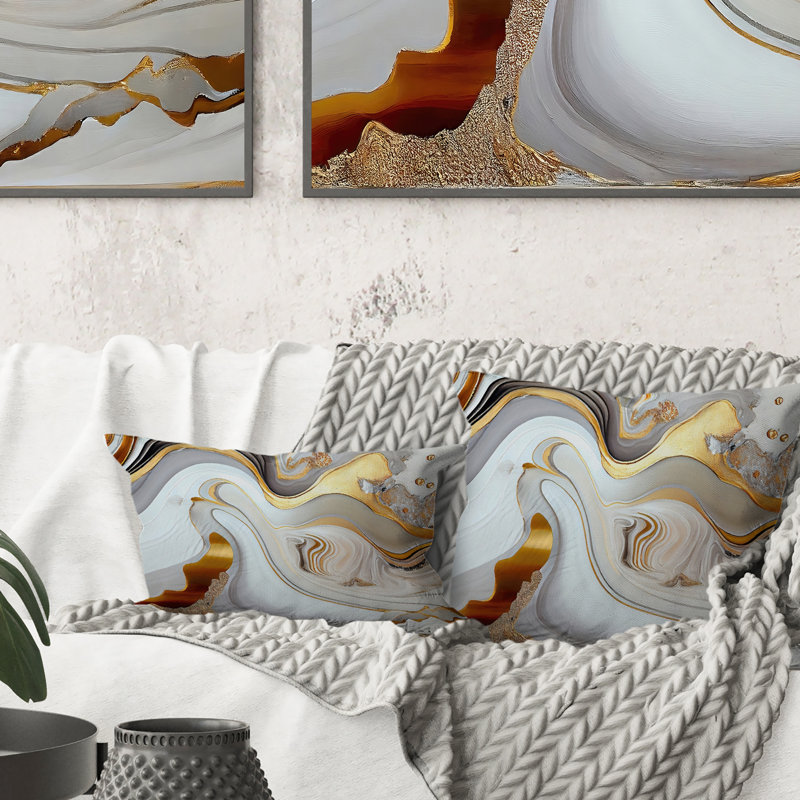White And Gold Marble Abstract VII - Abstract Modern Transitional Printed Throw Pillow