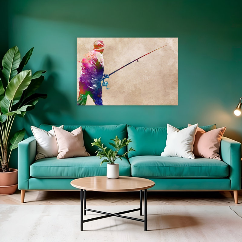 «Vibrant Fishing Art», art mural contemporain, 32" H x 48" W