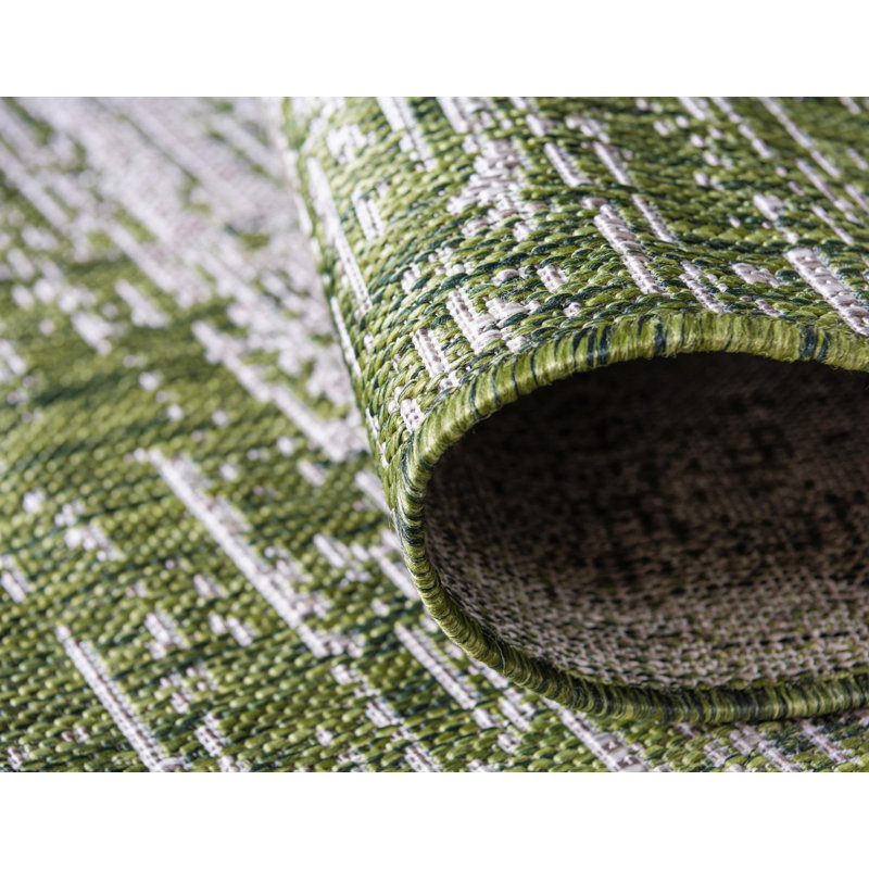 Tapis abstrait vert / gris Jennette, Rond 13 pi