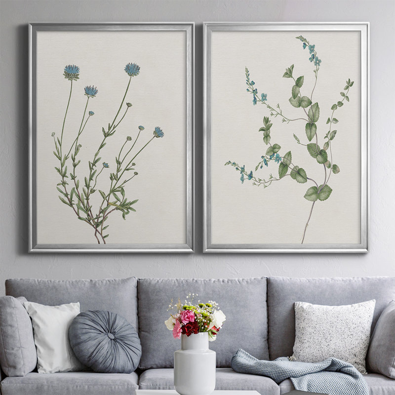 Toile encadrée bleue «Wispy I» de qualité supérieure - prête à être accrochée, H 24,5 po x l 37 po x P 1,25 po, Argent