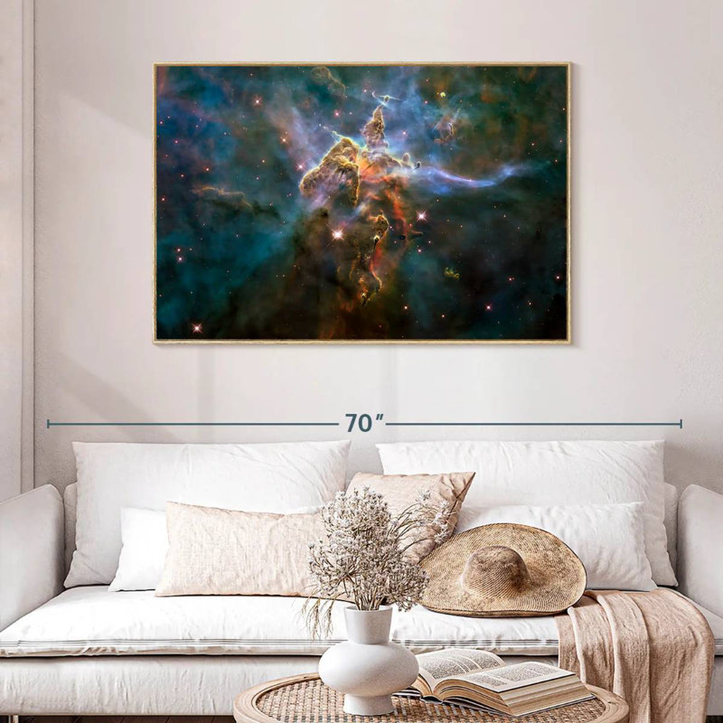 Carina Nebula Mystic Mountain, Cadre flottant en bois naturel, 46 po x 31 po