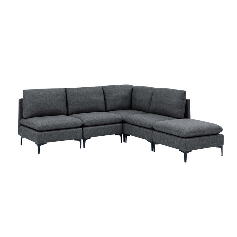 Canapé modulaire réversible avec repose-pieds Atheana, Mélange de lin gris foncé