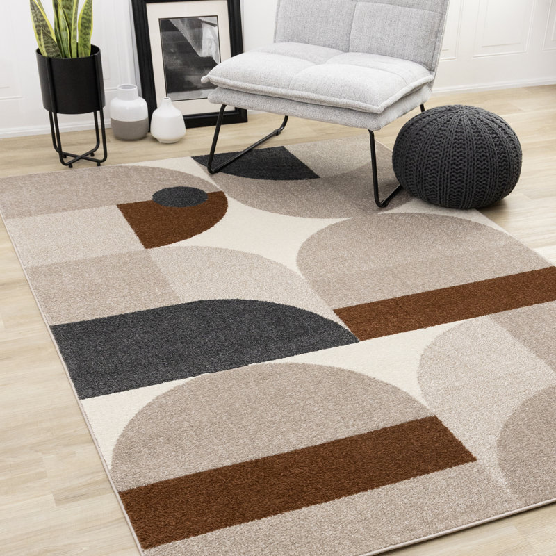 Tapis d'intérieur brun clair à motif géométrique brun clair Mentko, Rectangle 5 pi 3 po x 7 pi 7 po