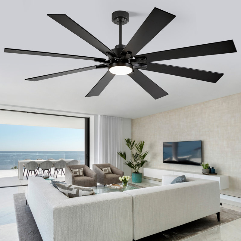 62''/72" 8-blade Modern Smaart Ceiling Fan With Dimmable 5cct Led Lights And Remote Control And App, Black, 62", Black
