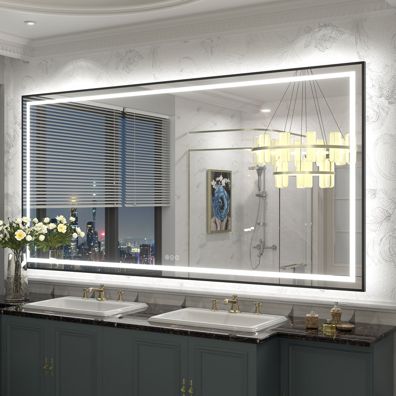 Wayfair Basics® UL Certified Front & Back LED Anti-Fog Tempered Glass Framed Bathroom/Vanity Mirror, 72" x 36"