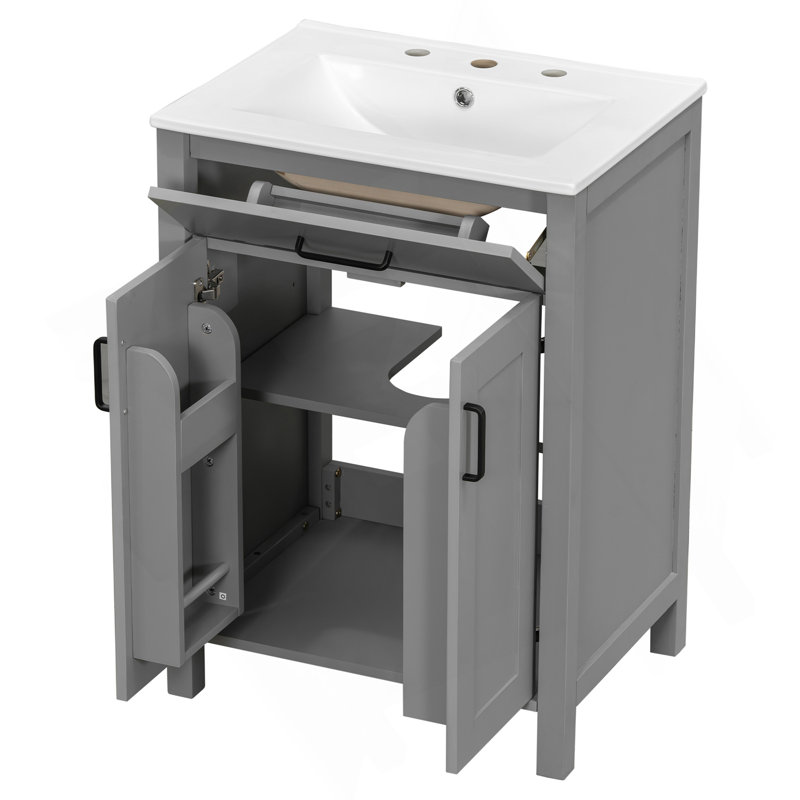 Modern 48-Inch Bathroom Vanity With Ceramic Sink, Soft-Close Doors, Flip Drawer, Double-Layer Door Shelves, Elegant Storage Solution