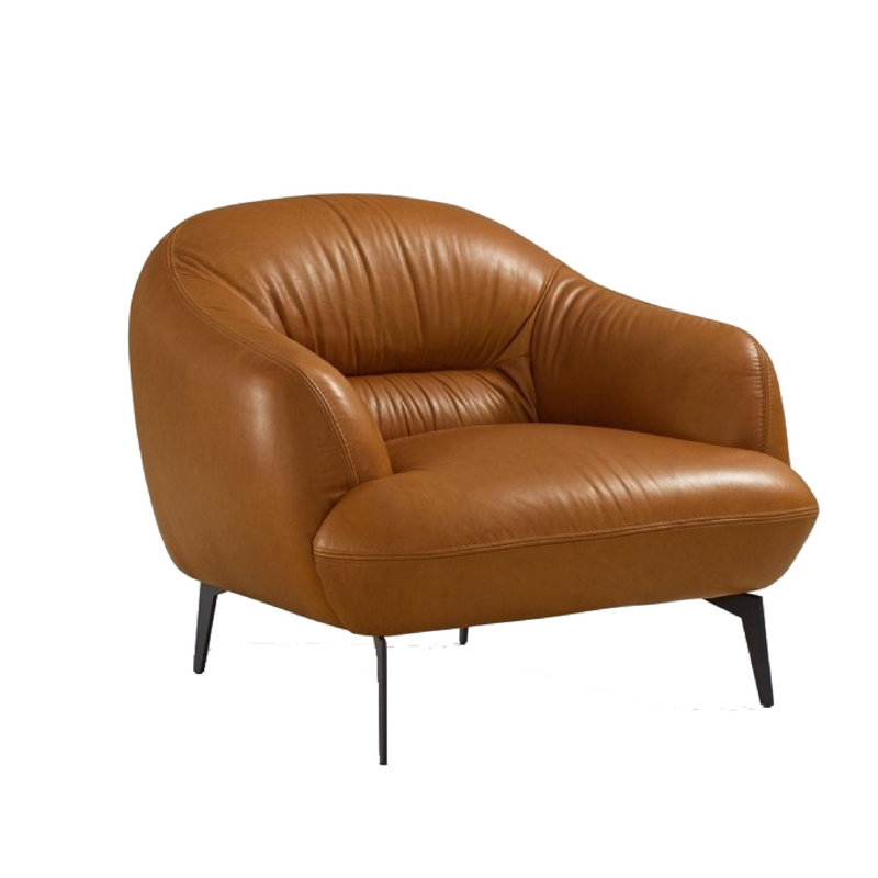 Fauteuil en cuir véritable touffeté Lamoria, Cuir véritable cognac