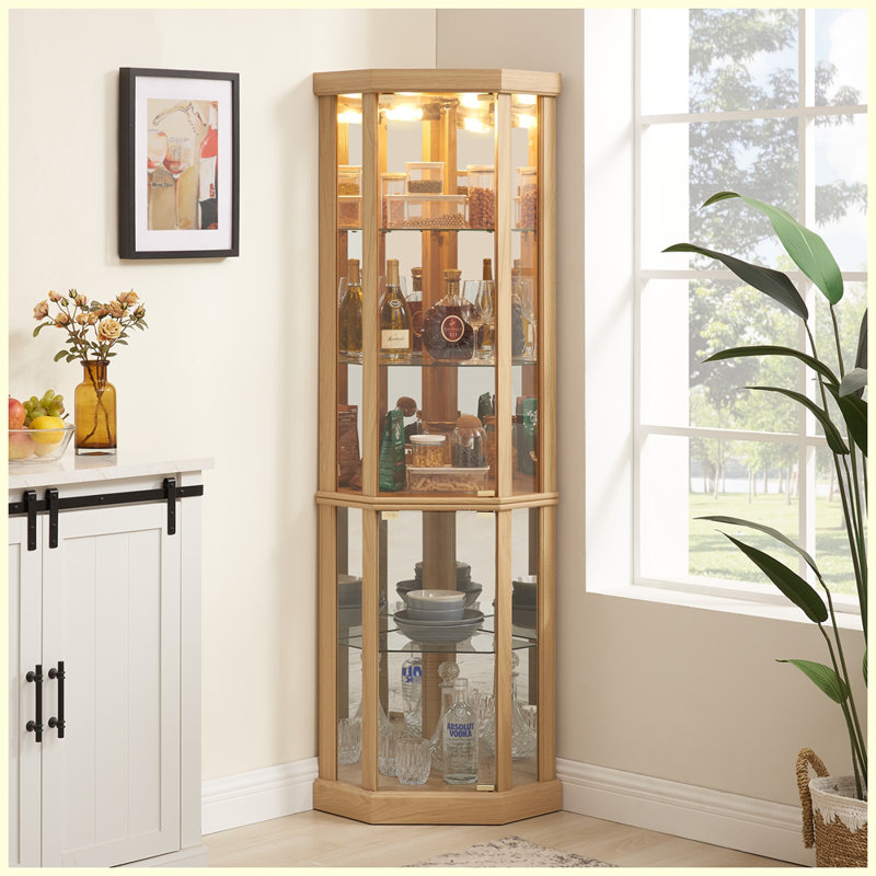 Vitrine de coin moderne pour le salon, Chêne clair