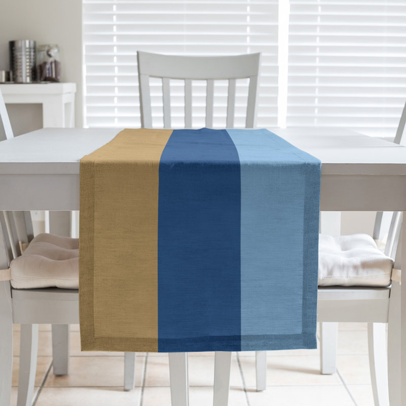 Chemin de table Seattle, Kansas, 90 po x 16 po, Or / bleu royal / bleu poudre