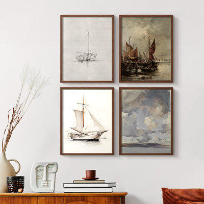 «Vintage Nautical Print XXXI», reproduction encadrée - ensemble de 4