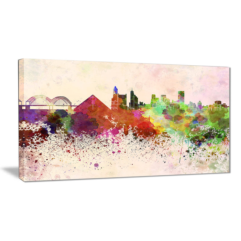 Paysage urbain, Memphis Skyline, Impression sur toile - Memphis, H 30 po x l 60 po, Toile tendue
