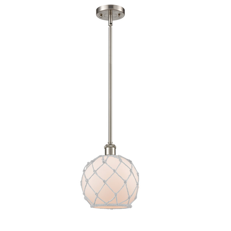 Luminaire suspendu sphère 1 lumière Tobey, Blanc et blanc, Nickel satiné brossé, H 10 pi x l 8 po x P 8 po