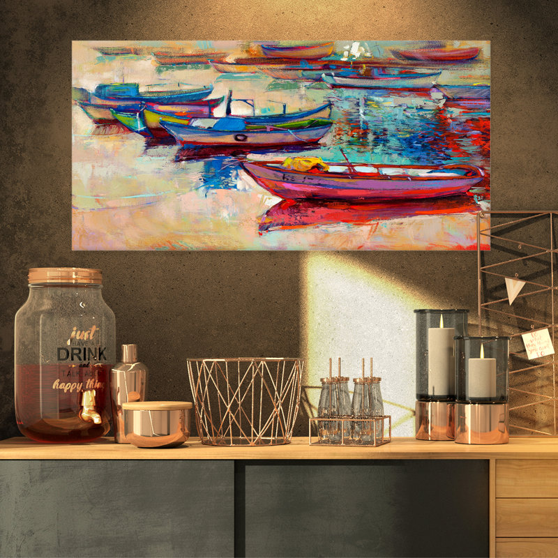 « bateau et océan », peinture beige et bleu Seascape, H 20 po x l 20 po x P 1 po, H 36 po x l 46 po x P 1 po
