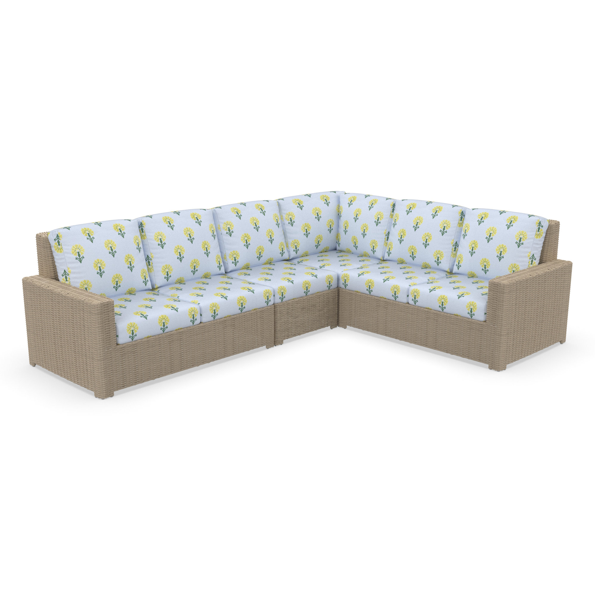 Henri 116" Wide Outdoor L-Shaped Patio Sectional with Cushions, Sunbrella Mira Celeste