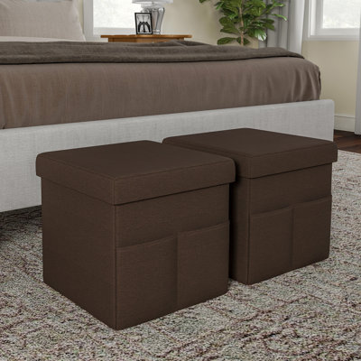 Repose-pieds Charboneau avec poches de rangement - Repose-pieds pliables de 15 pouces ou organisateurs de rangement pour chambre à coucher, salon ou dortoir, ensemble de 2 - Brun