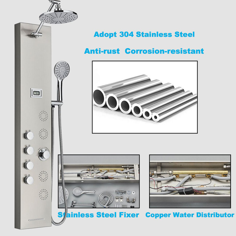 Panneau de douche 44 po avec pomme de douche fixe, Nickel brossé