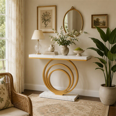 Console étroite, table d'entrée de 104 cm avec piètement annulaire