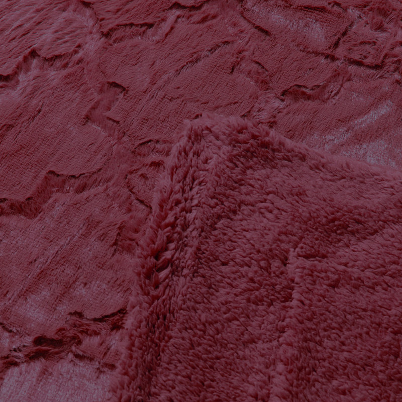 Burgundy Faux Fur and Sherpa Reversible Knitted Throw Blanket
