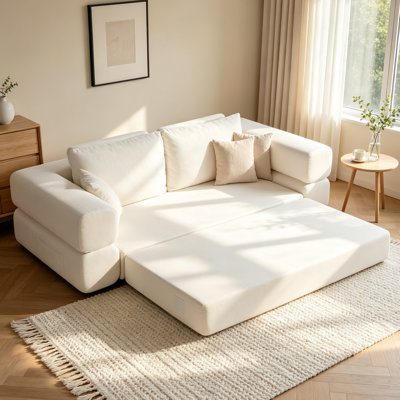 Boneless Convertible Floor Sofa Bed, 3 In 1 Compression Sofa With 2 Throw Pillows, No Assembly Required