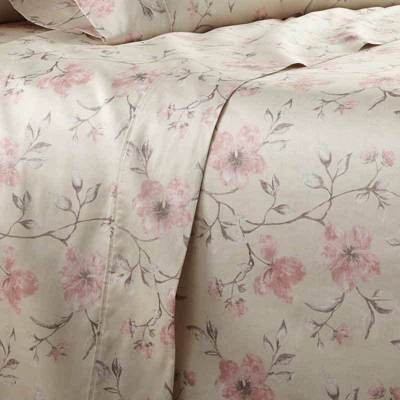 Mystic Garden Collection 300 Thread Count Floral 100% Cotton Sheet Set, Twin Sheet Set + Fitted Sheet + 1 Pillowcase