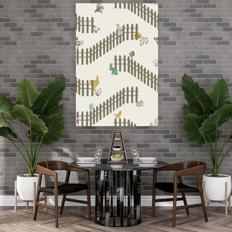 Whimsical Farm Friends Playful Rustic Whimsical Bird Fox Rabbit Animal Nature Wall Art Print 1 Piece Wrapped Canvas Wall Art