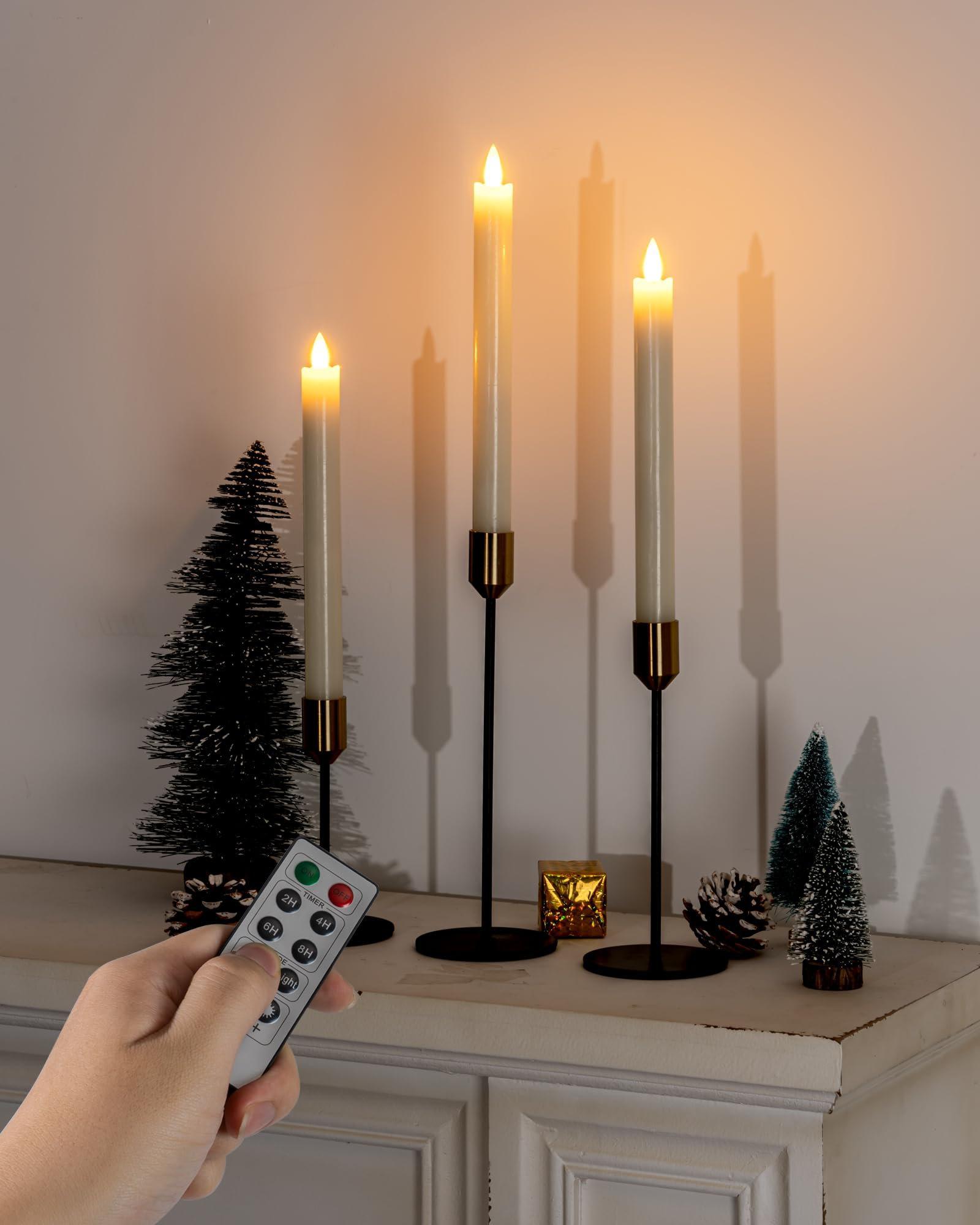 The Holiday Aisle® Real Waxy Flameless Taper Candles With Remote Timer, Led Candlesticks Flickering, Battery Operated Candles, 9.6 Inches For Home 