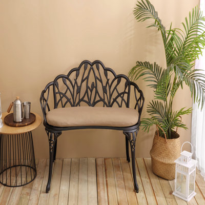 Tulip Patio Garden Bench Metal Park Bench Cast Aluminum Outdoor Furniture With Floral Rose For Patio,Park,Lawn,Yardblack Withe Cushion