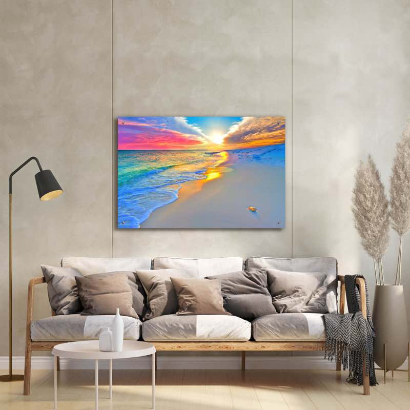 «Sunset Wall Beach Shell Landscape» par Ezra Tanner, art en verre acrylique Wal, H 24 po x l 36 po x P 0,2 po