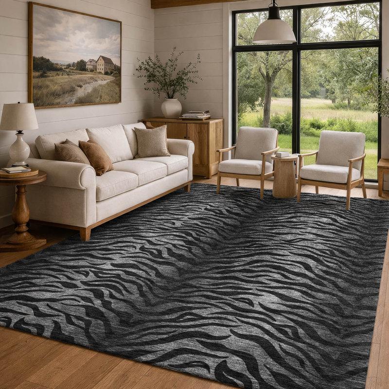 Tapis intérieur / extérieur lavable à la machine Chantille ACN2925, Noir, 8 pi x 10 pi